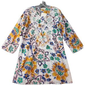 Vintage Goa Shirt Womens Sx L Multicolor Floral Embroidered Boho Tunic Top NWT